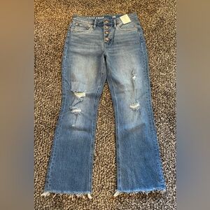 NWT J. Crew Women’s Size 28 crop leg Blue Flare Jeans with Distressed Details